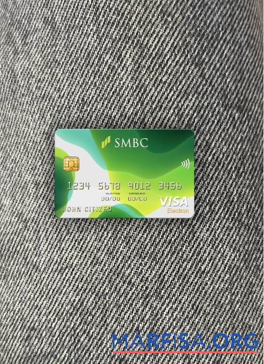 Realistic Japan Sumitomo Mitsui Banking Corporation (SMBC) bank visa electron card photolook front real example